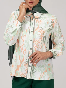 شومیز زنانه طرح دار کرپ الیزه یقه مردانه 30102