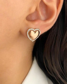 گوشواره میخی قلب و نگین ژوپینگ