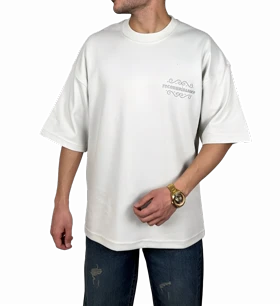 تیشرت آستین کوتاه استخوانی با گلدوزی برجسته