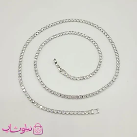 گردنبند دخترانه تنیسی نقره ای رنگ نگین مربع سفید 60 سانت کد 2998