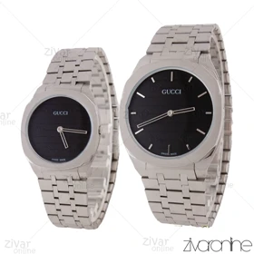 ست ساعت گوچی نقره ای صفحه مشکی 105737