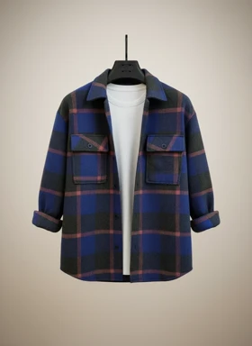 پیراهن پشمی فوتر چهارخونه آبی–ذغالی با خطوط بورگاندی فوقالعاده خفن اورجینال دیلم