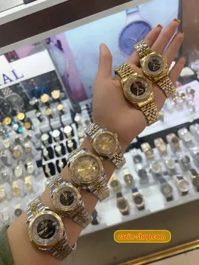 ساعت زنانه و مردانه رولکس نگینی طلایی و دو رنگ