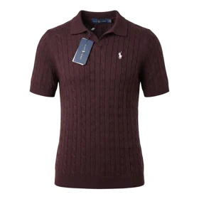 تیشرت یقه شکاری طرح مارپیچ برند Polo Ralph Lauren (زرشکی)