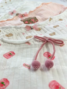شورت اسلیپ نخ پنبه عروسکی سفید پنککی طرح خرسی