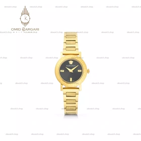 ساعت مچی ورساچه دورحکاکی بند طلایی صفحه مشکی Versace
