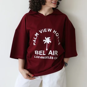 تیشرت یقه‌دار لانگ Bel Air کد 6087 (زرشکی)