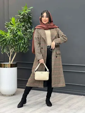 پالتو چهارخونه بلند شش دکمه