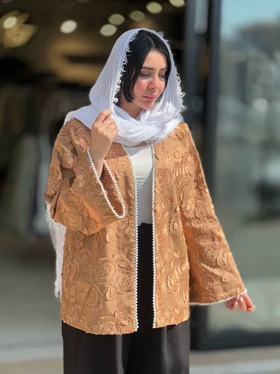 مانتو کتی ژاکارد مروارید دوزی شده کد 856