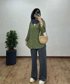 تونیک مانتویی گل‌دار یقه دار 1