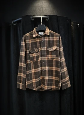 جکت پشمی پاییزه چهارخانه قهوه ای روشن گرماژ بالا کد 753