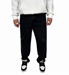 شلوار جین مردانه بگ فیت - مدل امبره (Ombre Wash) سایه روشن - رنگ دودی/مشکی