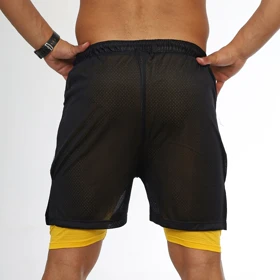 شلوارک کشاله دار ساده بوفالو تنفسی بدنسازی زرد