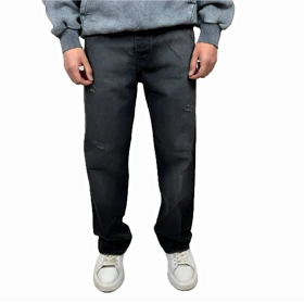 شلوار جین بگ مردانه ذغالی دارک واش با زاپ ظریف