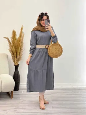 پیراهن بلند برش‌دار دو جیب