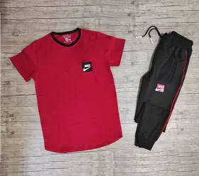 ست تیشرت آستین کوتاه و شلوار NIKE مربع رنگ قرمز