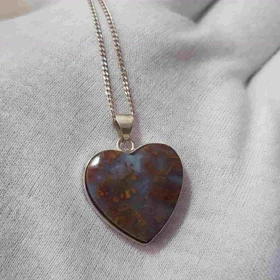 گردنبند نقره با سنگ عقیق پاییزی قلبی اصل (بدون زنجیر)