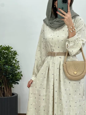 پیراهن مانتویی بلند کاج به همراه کمربند کد 2577