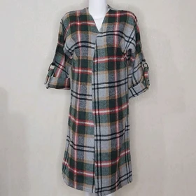 مانتو زنانه پاییزه بلند اسپرت چهارخونه پشمی