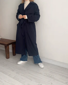 ترنچ کت Drop سرمه ای (قد بلند)