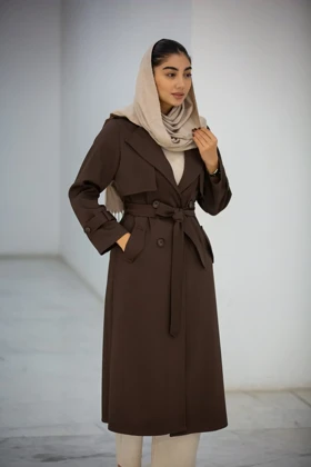 مانتو پرادا ژیله دار ماکسی (قهوه ای)