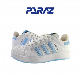 کفش اسپرت زنانه و پسرانه برند آدیداس مدل سوپر استار Adidas سفید آبی کد 113