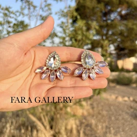 گوشواره نگینی صورتی کد EF09
