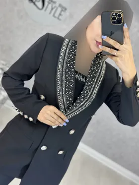 کت یقه نگین مروارید با تاپ : 8788
