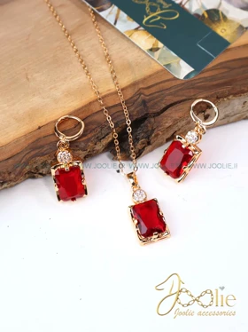 نیم ست زنانه گردنبند - گوشواره طرح طلا کد S5115 (قرمز)