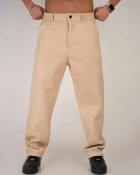 شلوار پارچه فوتر نیم بگ رنگ کرم کاراملی * اورجینال دیلم