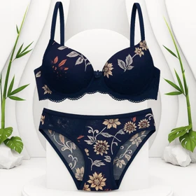 ست اسفنجی پوش فنردار سرمه ای گل‌دار کد 5571-1