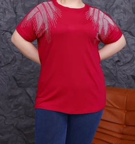 بلوز زنانه ویسکوز نگین‌دار طرح بال فرشته