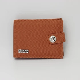 کیف پول و جاکارتی دور دوخت چرم مصنوعی (فوم) دکمه‌دار طرح فشن Fashion کد 18205س (عسلی)