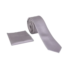 ست کراوات و دستمال جیب طوسی‌روشن 98140