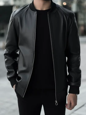 کاپشن چرم طبیعی مشکی j151