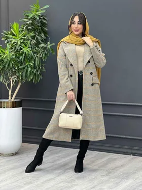 پالتو چهارخونه بلند شش دکمه