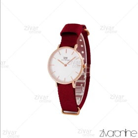 ساعت دنیل ولینگتون زنانه قاب رزگلد صفحه سفید بند برزنت زرشکی 104978