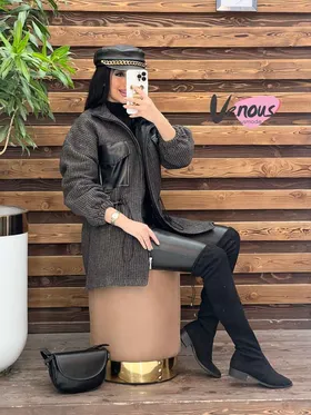 پالتو طرحدار جیب چرمی
