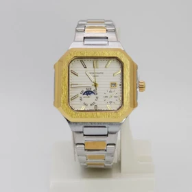 ساعت مچی مردانه پتک فیلیپ Patek Philippe سبک 3موتوره و رنگ ثابت ک (بند نقره ای طلایی با صفحه سفید)