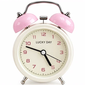 ساعت رومیزی زنگ دار فانتزی مدل KN6802 آرام گرد و چراغ دار (سفید صورتی)