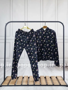 ست هودی و شلوار مخمل وارداتی طرح سیاره