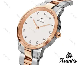 ساعت دنیل ولینگتون زنانه رزگلد سیلور نگین‌دار کوچک w-8443