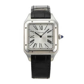 ساعت کارتیر سانتوس دومونت زنانه سیلور بند چرم مشکی Cartier Santos Dumont