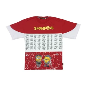 تیشرت آستین کوتاه پسرانه مدل باب اسفنجی PJ1069 رنگ قرمز