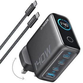 شارژر دیواری انکر مدل B2697 با توان 140 وات، 4 پورت همراه کابل USB-C