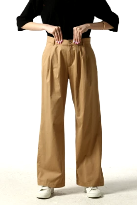 شلوار کتان پیلی دار نیم بگ زنانه