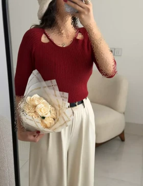 بلوز بافت استین سه ربع 3554