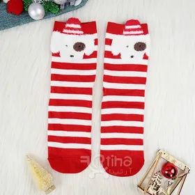 جوراب نخی(فانتزی-عروسکی) قرمز راه راه مدل Christmas1