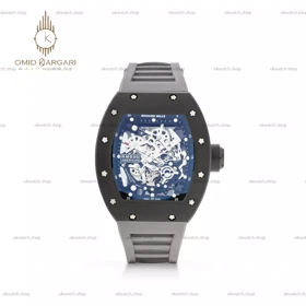 ساعت مچی ریچارد میل صفحه اسکلتون قاب کربن بند رابر طوسی Richard Mille
