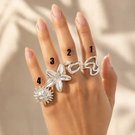 انگشتر فانتزی زنانه نقره‌ای کد 065